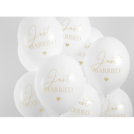 6 BALLONS LATEX BLANC JUST MARRIED 30 CM