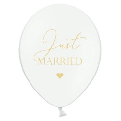 6 BALLONS LATEX BLANC JUST MARRIED 30 CM