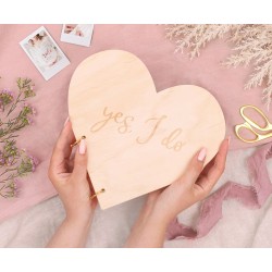 LIVRE D'OR COEUR EN BOIS YES I DO 40 PAGES 26.5 X 25 CM