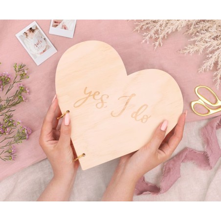 LIVRE D'OR COEUR EN BOIS YES I DO 40 PAGES 26.5 X 25 CM