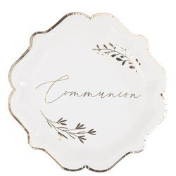 8 ASSIETTES COMMUNION CARTON BLANC ET OR 23 CM 