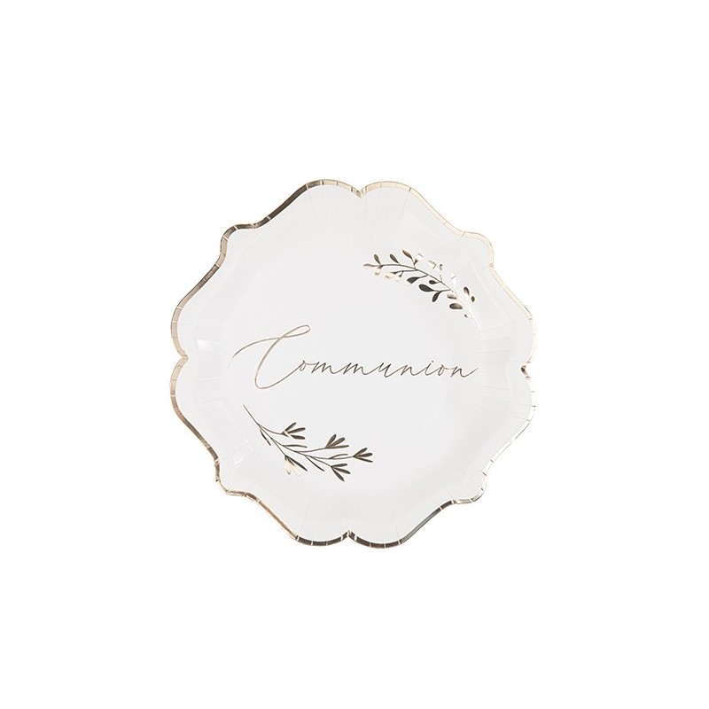 8 ASSIETTES COMMUNION CARTON BLANC ET OR 23 CM  8 ASSIETTES COMMUNION CARTON BLANC ET OR 23 CM