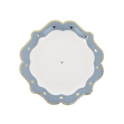 8 ASSIETTES PETITS COEURS BLEU ORAGE, BLANC ET OR 23 CM