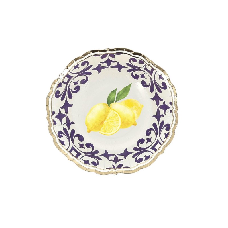 8 BOLS DOLCE VITA CITRONS  BLEU ROI, JAUNE, BLANC ET OR 13.5 CM 