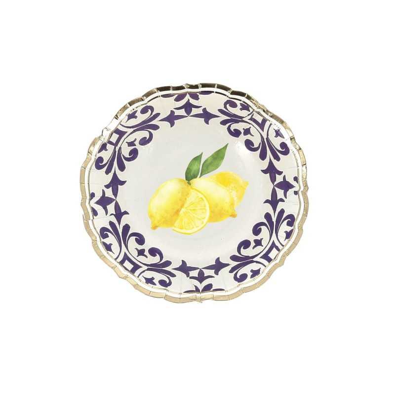 8 BOLS DOLCE VITA CITRONS BLEU ROI, JAUNE, BLANC ET OR 13.5 CM 