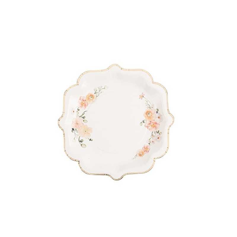 8 ASSIETTES PEACHY ROSE, PECHE ET OR 23 CM 