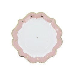 8 ASSIETTES PETITS COEURS ROSE, BLANC ET OR 23 CM