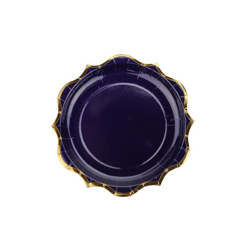 8 ASSIETTES MARINE ET LISERE OR 23 CM  8 ASSIETTES MARINE ET LISERE OR 23 CM