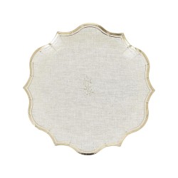 8 ASSIETTES  COMMUNION EFFET LIN BEIGE ET OR 23 CM