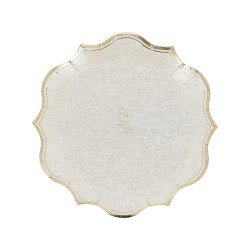 8 ASSIETTES  COMMUNION EFFET LIN BEIGE ET OR 23 CM 