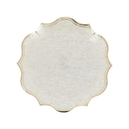 8 ASSIETTES  COMMUNION EFFET LIN BEIGE ET OR 23 CM 