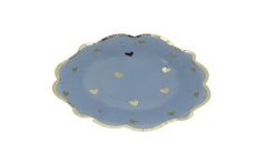 8 BOLS PETITS COEURS BLEU ORAGE ET OR 13.5 CM