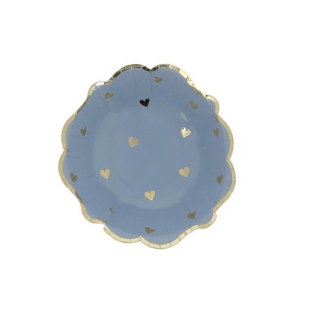 8 BOLS PETITS COEURS BLEU ORAGE ET OR 13.5 CM 