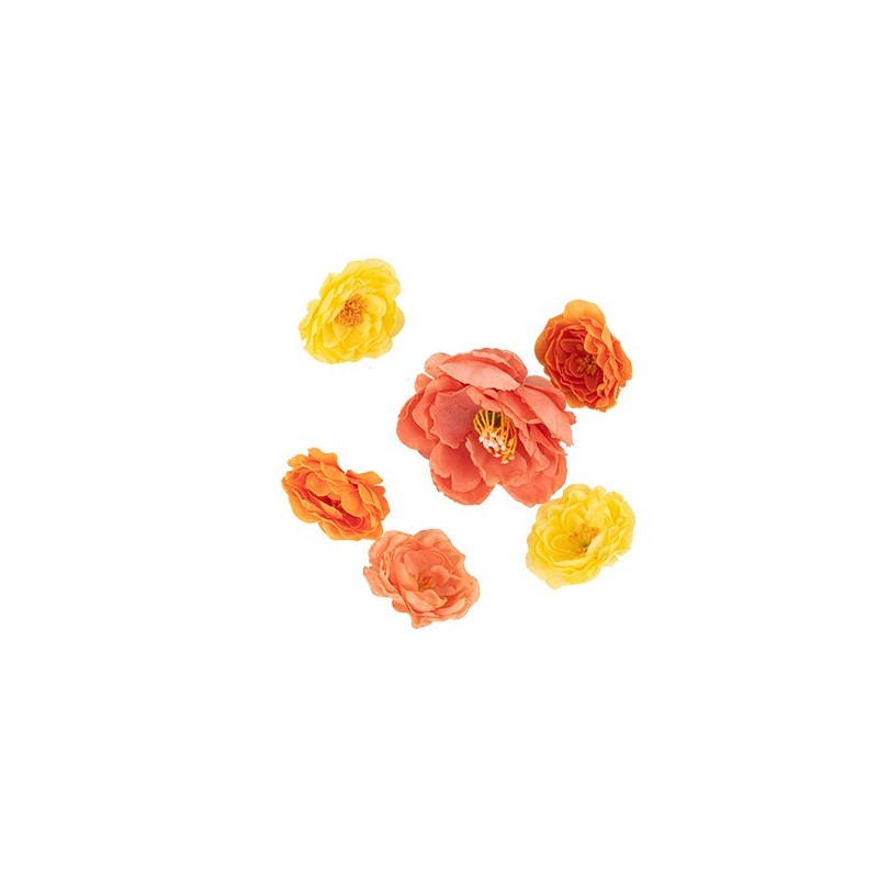 6 FLEURS PEACHY CORAIL ET OCRE DE 7.5CM A 4 CM 