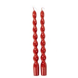 2 BOUGIES FLAMBEAU TORSADEES ROUGE 2.2 X 25 CM 