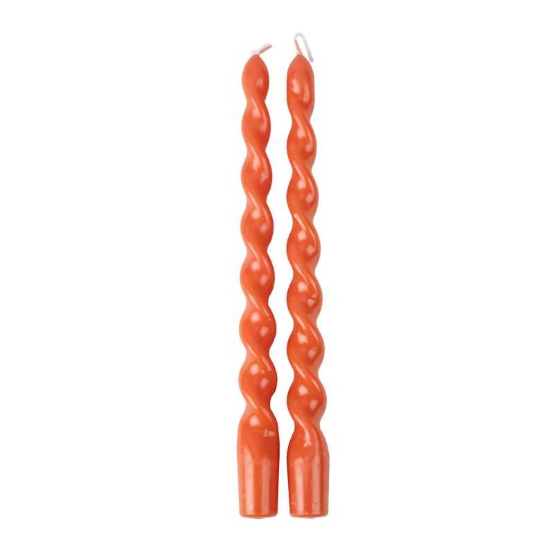 2 BOUGIES FLAMBEAU TORSADEES ORANGE 2.2 X 25 CM 