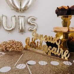 DECORATION JOYEUX ANNIVERSAIRE BOIS OR SUR SOCLE  40 X 19 X 4 CM 