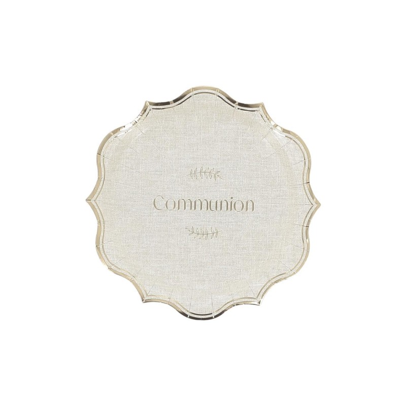 8 ASSIETTES COMMUNION EFFET LIN ET OR 18 CM  8 ASSIETTES COMMUNION EFFET LIN ET OR 18 CM
