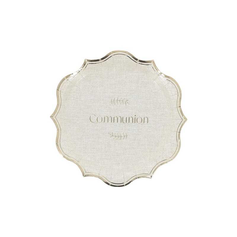 8 ASSIETTES COMMUNION EFFET LIN ET OR 18 CM 