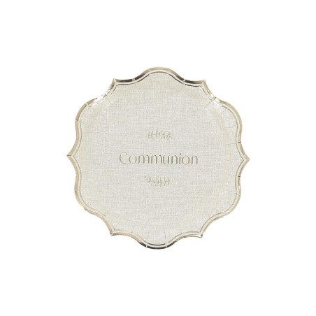 8 ASSIETTES COMMUNION EFFET LIN ET OR 18 CM 
