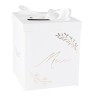 URNE MERCI COMMUNION CARTON BLANC ET OR RUBAN SATIN  21 X 21 X 25 CM   URNE MERCI COMMUNION CARTON BLANC ET OR RUBAN SATIN  21 X 21 X 25 CM