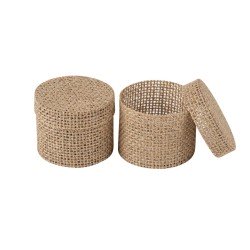 2  BOITES RONDES JUTE 5.5 X 4.5 CM 