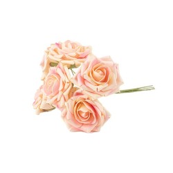 BOUQUET DE 6 ROSES MOUSSE BLUSH ET ROSE 9 X 25 CM 