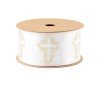RUBAN CROIX VEGETALISEE SATIN BLANC ET OR 3.8 CM X 10M