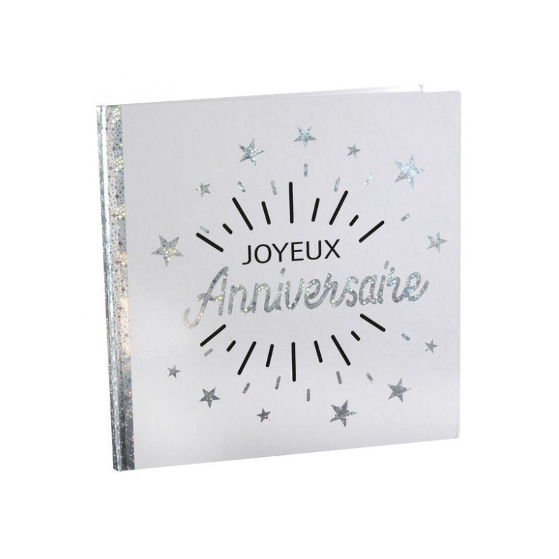 LIVRE D'OR BLANC JOYEUX ANNIVERSAIRE ARGENT ET NOIR  LIVRE D'OR BLANC JOYEUX ANNIVERSAIRE ARGENT ET NOIR