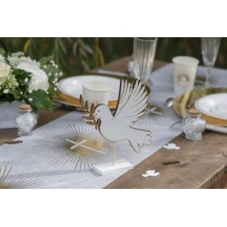 CENTRE DE TABLE COLOMBE BLANCHE ET OR 20 x 4 x 20.5 CM