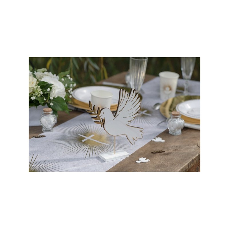 CENTRE DE TABLE COLOMBE BLANCHE ET OR 20 x 4 x 20.5 CM