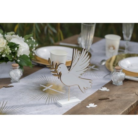 CENTRE DE TABLE COLOMBE BLANCHE ET OR 20 x 4 x 20.5 CM