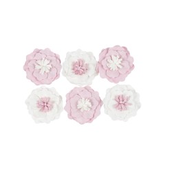 6 FLEURS ROSE ETBLANC 5 CM AVEC ADHESIFS