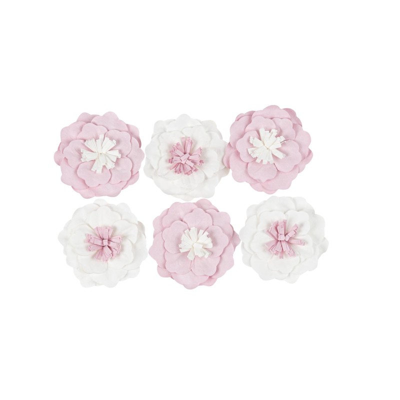 6 FLEURS ROSE ETBLANC 5 CM AVEC ADHESIFS  6 FLEURS ROSE ETBLANC 5 CM AVEC ADHESIFS