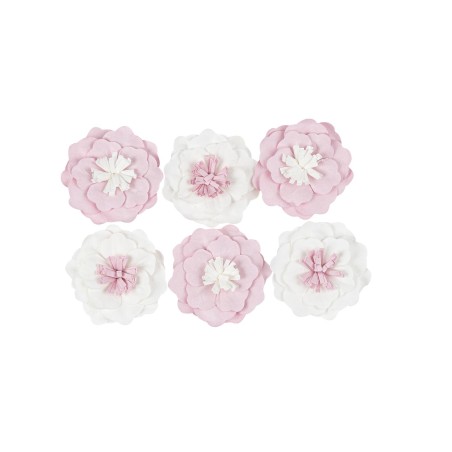 6 FLEURS ROSE ETBLANC 5 CM AVEC ADHESIFS 