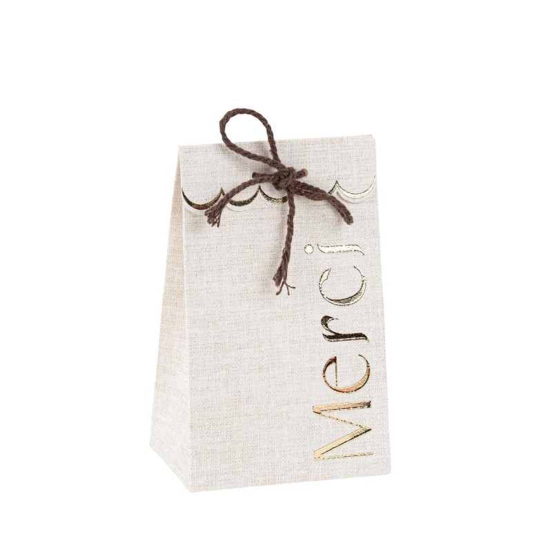 10 SACHETS MERCI EFFET LIN BEIGE ET OR 7.5 X 12.5 X 4.5 CM ET FICELLE COTON  10 SACHETS MERCI EFFET LIN BEIGE ET OR 7.5 X 12.5 X 4.5 CM ET FICELLE COTON