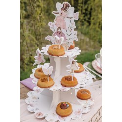 PRESENTOIR FAIRY WORLD CARTON ROSE PASTEL 3 ETAGES 44 CM 