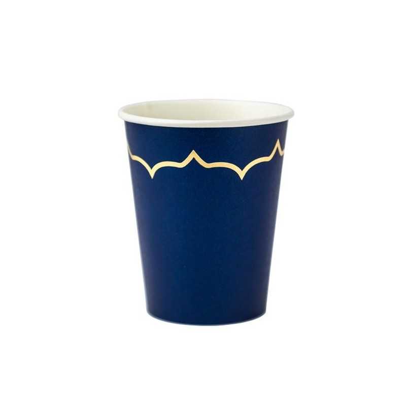 8 GOBELETS MARINE ET LISERE OR 255 ML 