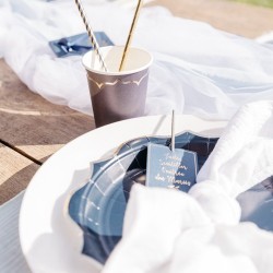 8 GOBELETS MARINE ET LISERE OR 255 ML 