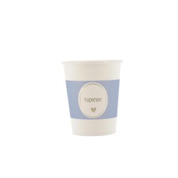 8 GOBELETS BAPTEME BLANC, BLEU ORAGE ET OR 255 ML