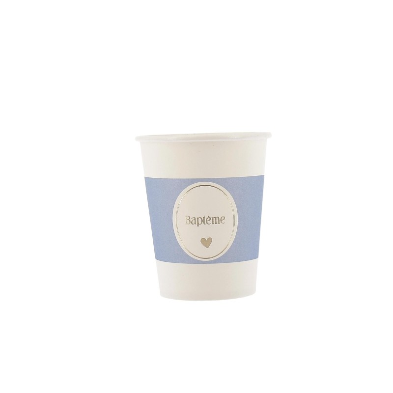 8 GOBELETS BAPTEME BLANC, BLEU ORAGE ET OR 255 ML 8 GOBELETS BAPTEME BLANC, BLEU ORAGE ET OR 255 ML