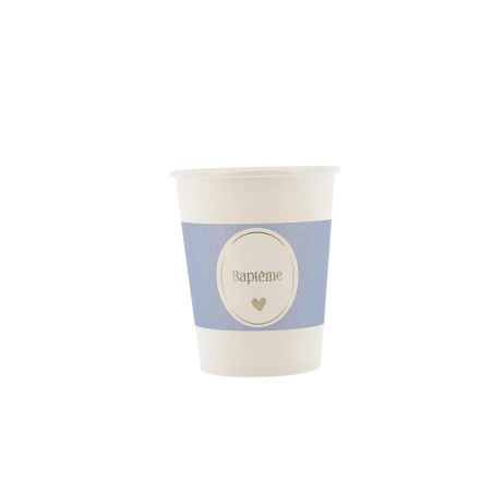 8 GOBELETS BAPTEME BLANC, BLEU ORAGE ET OR 255 ML