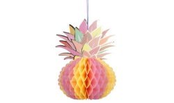 DECORATION ANANAS ROSE ET JAUNE 30 CM 