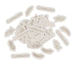 100 CONFETTIS COMMUNION EFFET LIN BEIGE ET OR  3.5 CM  A 5 CM 