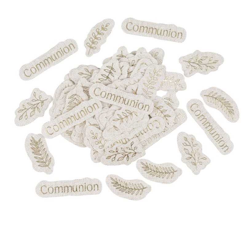 100 CONFETTIS COMMUNION EFFET LIN BEIGE ET OR 3.5 CM A 5 CM 