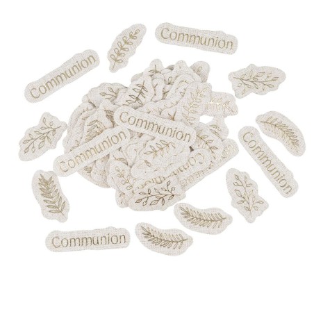 100 CONFETTIS COMMUNION EFFET LIN BEIGE ET OR  3.5 CM  A 5 CM 