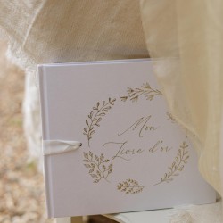 LIVRE D'OR COMMUNION BLANC ET OR 22 X 19 CM 68 PAGES