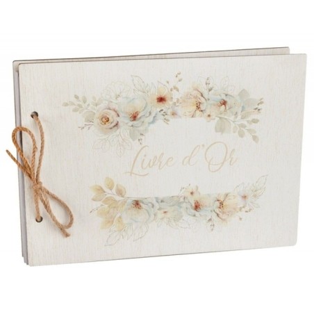 LIVRE D'OR TENDRESSE FLEURS PASTELS EN BOIS