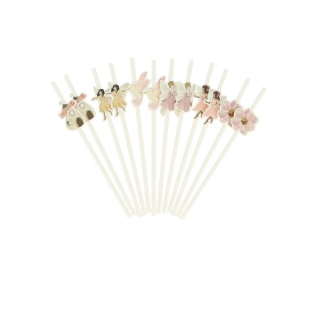 12 PAILLES FAIRY (FEE) WORLD  BLANC ET ROSE PASTEL