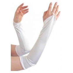 LONG GANTS MITAINES BLANC SATIN SANS DOIGT 42 CM